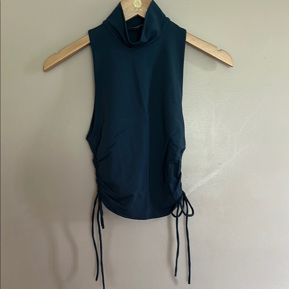 Zara Blue Muscle Tee with Mandarin Collar and Ruched Sides